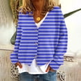 thumbnail image 1 of Women's Striped Cardigan Sweaters Fashion Casual Long Sleeve V Neck Button Knitted Jacket Fall Winter Outerwear New Blue L, 1 of 5