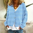 thumbnail image 1 of Women's Striped Cardigan Sweaters Fashion Casual Long Sleeve V Neck Button Knitted Jacket Fall Winter Outerwear New Light Blue XXL, 1 of 5