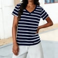 thumbnail image 1 of Women's Striped Casual V-Neck Short Sleeve T-Shirt Top, 1 of 8