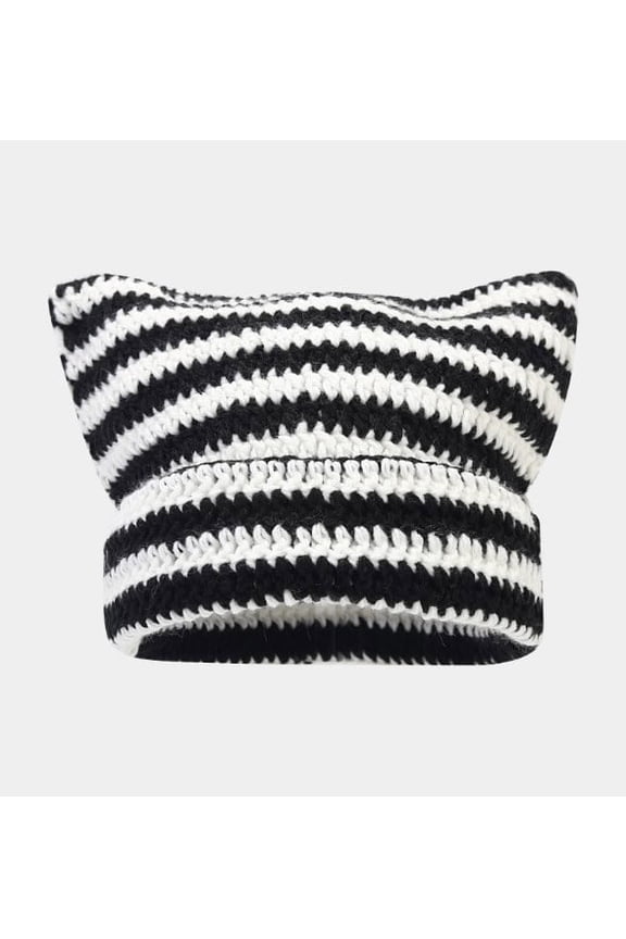 Women’s Striped Cat Ear Knitted Beanie