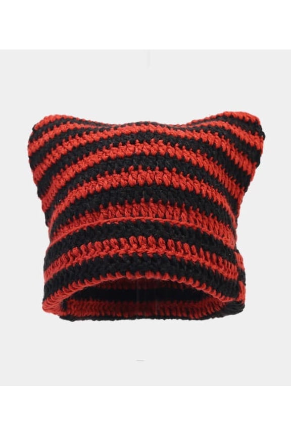Women’s Striped Cat Ear Knitted Beanie