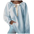 thumbnail image 1 of Women's Striped Chiffon Shirts Boat Neck Long Sleeve Dressy Business Casual Work Blouses with Bow Tie Fall Fashion Tops, 1 of 5