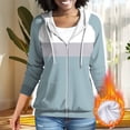 thumbnail image 1 of Women's Striped Color Block Hoodie Fashion Long Sleeve Zip Up Loose Casual Knit Tops with Pocket (3XL, Light Blue), 1 of 9