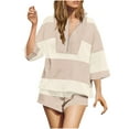 thumbnail image 1 of Women's Striped Color Block Lounge Set - Short Sleeve Top & Matching Shorts | Casual Summer Workout Outfits Two Piece Streetwear, 1 of 9