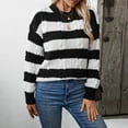 thumbnail image 1 of Women's Striped Color Block Sweater Cable Knit Crewneck Long Sleeve Pullover (Black, L), 1 of 4