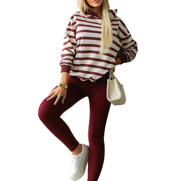 Women's Striped Colorblock Hoodie and High-Waist Pants Outfit for Office | L