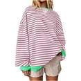 thumbnail image 1 of Women's Striped Colorblock Round Neck Sweatshirt Loose Drop Shoulder Long Sleeve Shirt Casual Pullover Y2K Top, 1 of 6