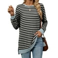 thumbnail image 1 of New Women's Striped Contrast Color Round Neck Long Sleeve Loose T-Shirt Top, 1 of 3