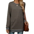 thumbnail image 1 of New Women's Striped Contrast Color Round Neck Long Sleeve Loose T-Shirt Top, 1 of 3
