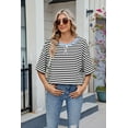 thumbnail image 1 of Women's Striped Contrast Loose Short-Sleeved T-Shirt Top, 1 of 3