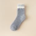 thumbnail image 1 of Women's Striped Coral Fleece Socks, Mid-Crew Length Plush Thermal Socks, Non-Slip Grip House Slipper Socks, Cozy Winter Bed Socks, Soft Patterned Sleep Socks - Grey, 1 of 10