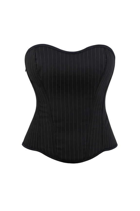 Women's Striped Corset Bustier Strapless Side Zipper Sleeveless Waist Shaper Office Commute Cropped Tops Black M