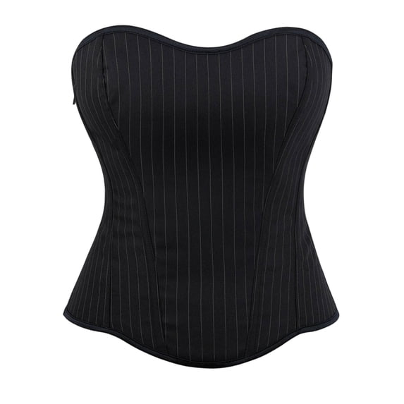 Women's Striped Corset Bustier Strapless Side Zipper Sleeveless Waist Shaper Office Commute Cropped Tops Black S