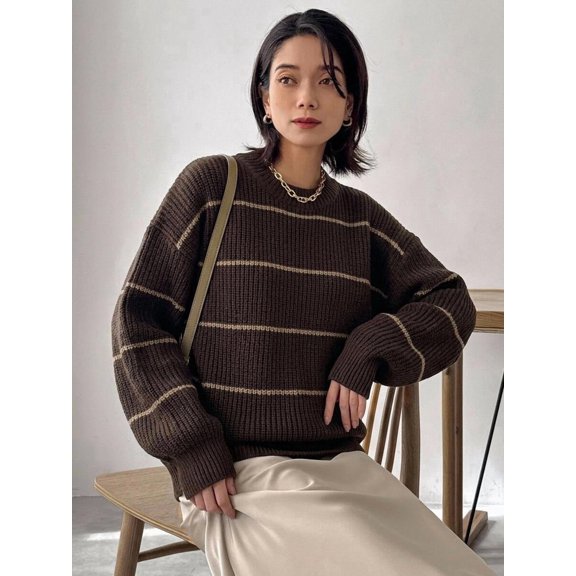 Women's Striped Crew Neck Loose Fit Long Sleeve Sweater