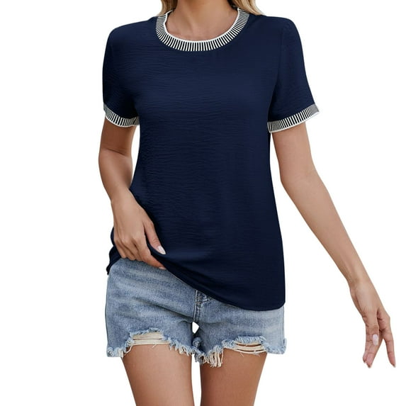 Women's Striped Crew Neck Short Sleeve T Shirt Casual, Made of Soft & Breathable Fabric, Versatile with Solid Colors, Available in Multiple Sizes