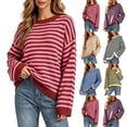 thumbnail image 1 of Women's Striped Crew Neck Sweater Long Sleeve Relaxed Fit Pullover Top Casual Fall Pullover, 1 of 6