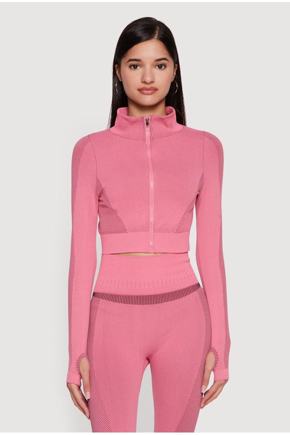 Women's Striped Detail Seamless Cropped Active Jacket