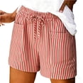 thumbnail image 1 of Women's Striped Drawstring Elastic Waist Straight Leg Casual Shorts, Relaxed Summer Shorts with Side Pockets for Vacation Daily Shopping Picnic S, 1 of 4