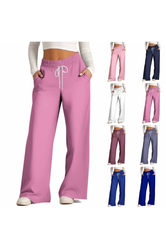 Women's Striped Drawstring Wide Leg Pants Trousers Slacks Casual Flowy Lounge Wear Comfy Elastic Waistband Relaxed Fit Stretchy Lightweight Beach Vacation Travel Essentials