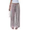 thumbnail image 1 of Women's Striped Elastic Waist Drawstring Loose Wide Leg Floor Length Casual Pants Gray Striped L, 1 of 10