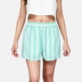 thumbnail image 1 of Women's Striped Elastic Waist Lounge Shorts with Relaxed Fit and Side Pockets - Small, Green, 1 of 7