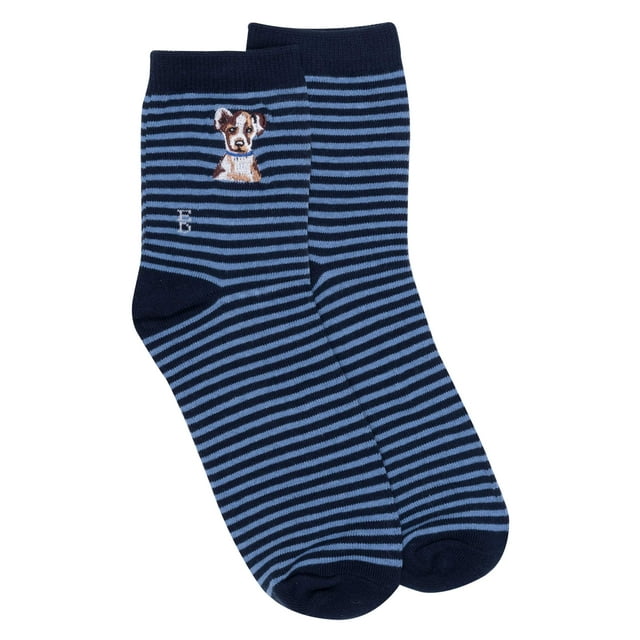 Women's Striped Embroidered Dog Low Crew Socks