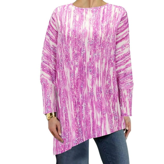 Women's Striped Fine Glitter Print Casual Loose Round Neck Long Sleeve Top Purple