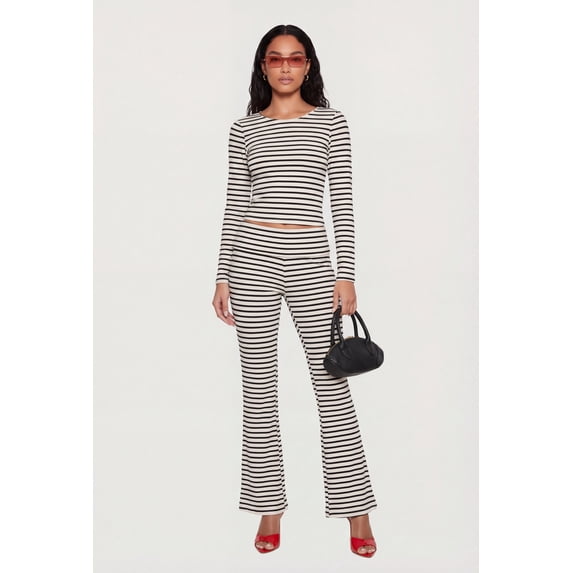 Women's Striped Fold Over Flare Pants