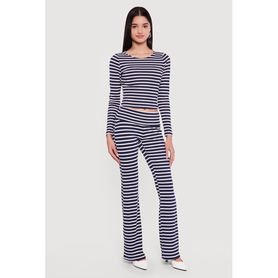 Women's Striped Fold Over Flare Pants