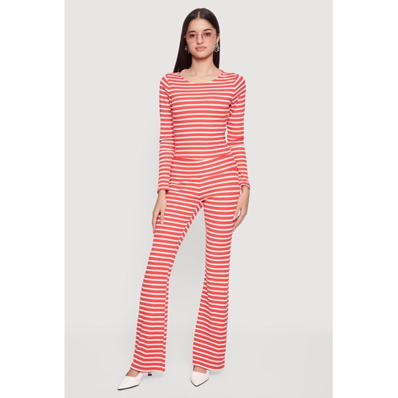 Women's Striped Fold Over Flare Pants