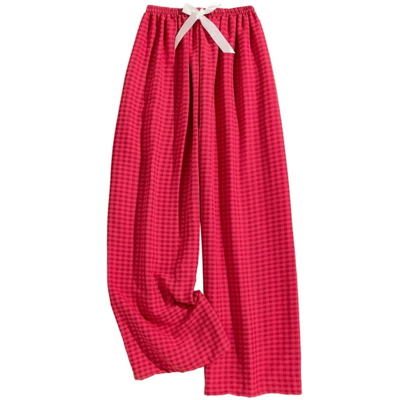 Women's Striped Gingham Boxer Pants Cotton Pajama Lounge Pj Casual Plaid Trousers Y2K Beach Bottoms with Pockets