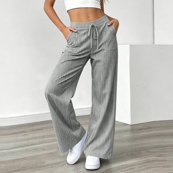 Women's Striped Gingham Pants Plaid Pajama Pull on Lounge Boxer Pants Drawstring Pj Bottoms Wide Leg Trousers with Pocket Black XL
