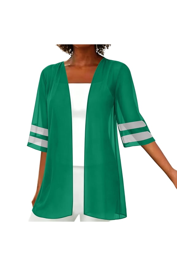 Women's Striped Half Sleeve Cardigan Summer Lightweight Open Front Casual Soft Chiffon Cardigans