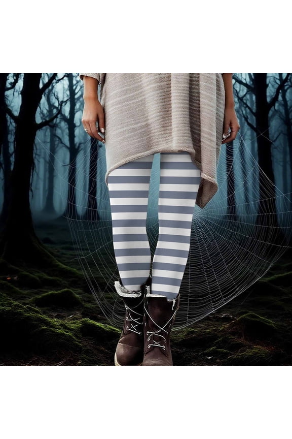 Women's Striped Halloween Leggings High Waisted Ankle Length Tights Stretchy Soft Casual Running Yoga Pants Blue L