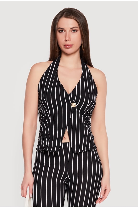 Women's Striped Halter Blazer Vest