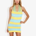thumbnail image 1 of Women's Striped Halter Neck Knit Dress With V-Neckline- Small, Yellow, 1 of 6