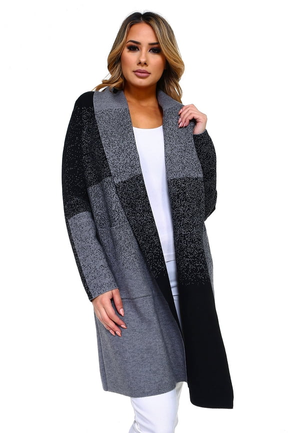 Women's Striped Heavyweight Oversized Open Front Cardigan with Pockets