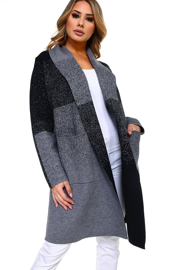 Women's Striped Heavyweight Oversized Open Front Cardigan with Pockets
