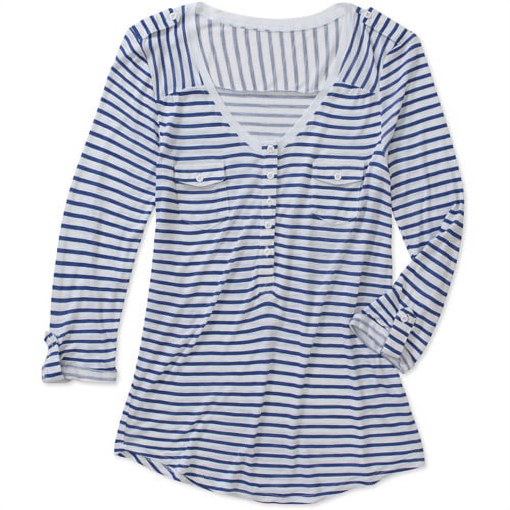 Women's Striped Henley with RollCuff Sleeves