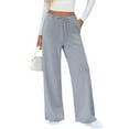 thumbnail image 1 of Women's Striped High Waist Wide Leg Pants, Elastic Tie Waist Knit Trousers with Pockets, Casual Baggy Sweatpants for Daily Wear, Loose Fit Drapery Trousers with Floor Length Design Blue M, 1 of 10