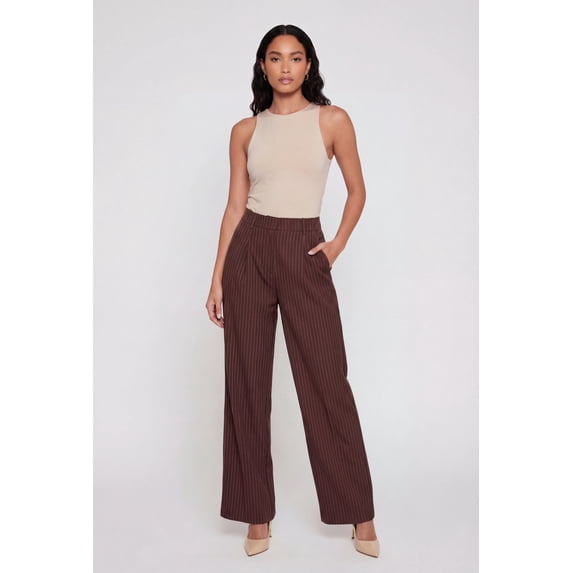 Women's Striped High Waisted Straight Leg Pants