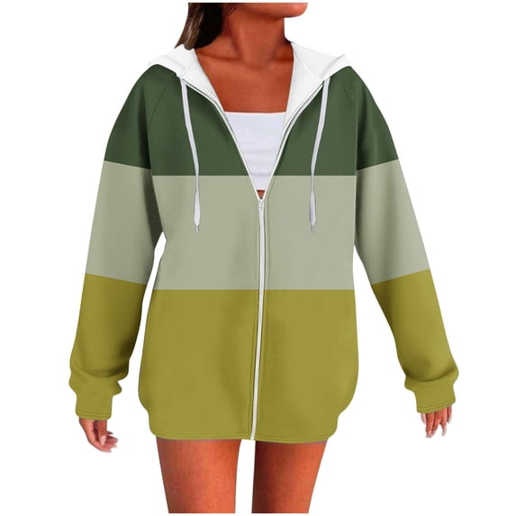 Women's Striped Hoodie Full Zipper Long Sleeve Sweatshirt Fall Fashion Top with Pocket Casual Comfortable Pullover Yellow