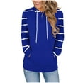 thumbnail image 1 of Women's Striped Hoodies Casual Raglan Long Sleeve Sweatshirts Loose Drawstring Hood Long Tops with Kangaroo Pocket (2XL, Blue), 1 of 6