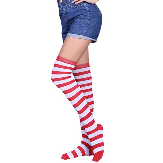 Women’s Striped Knee-High Socks Soft Stretch Striped High Socks Fashion Multi Color Stripe Tall Socks for Halloween Cosplay Daily Casual Festival Outfits,One Size