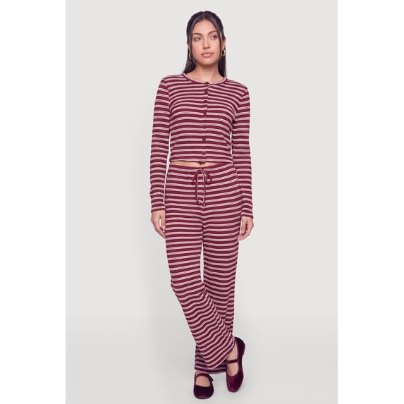 Women's Striped Knit Drawstring Wide Leg Pants