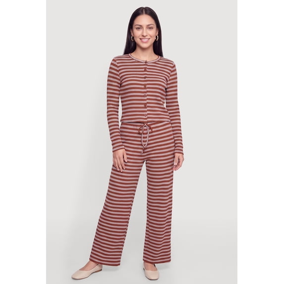 Women's Striped Knit Drawstring Wide Leg Pants