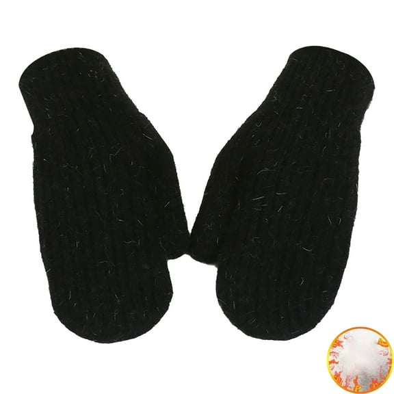 Women's Striped Knit Mittens, Plush Lined Winter Gloves with Windproof Design, Thickened Thermal Adult Gloves, All-Season Warmth Gloves for Commuters Black