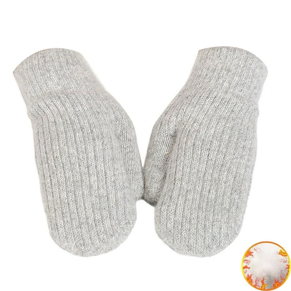 Women's Striped Knit Mittens, Plush Lined Winter Gloves with Windproof Design, Thickened Thermal Adult Gloves, All-Season Warmth Gloves for Commuters Grey