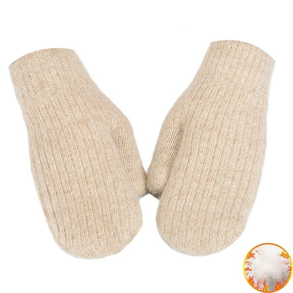 Women's Striped Knit Mittens, Plush Lined Winter Gloves with Windproof Design, Thickened Thermal Adult Gloves, All-Season Warmth Gloves for Commuters Khaki