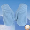 thumbnail image 1 of Women's Striped Knit Mittens, Plush Lined Winter Gloves with Windproof Design, Thickened Thermal Adult Gloves, All-Season Warmth Gloves for Commuters Sky Blue, 1 of 3
